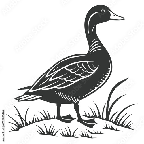 Adorable mini duck silhouette black white waterfowl vector bird cute icon small animal nature design