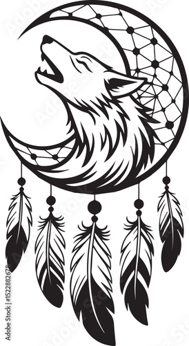 Dream Catcher Wolf Svg, Feathers Svg