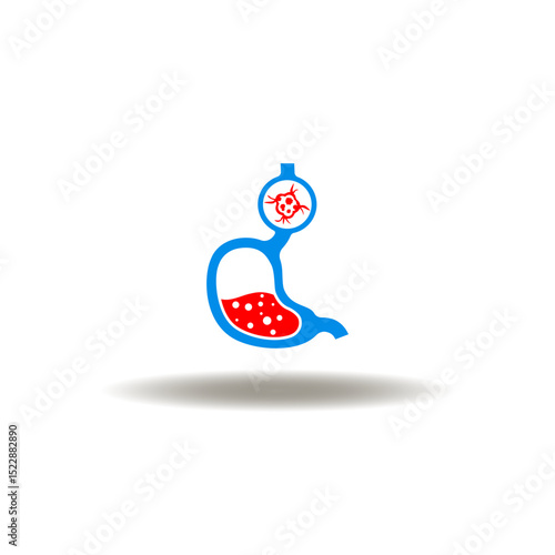 Vector illustration of stomach and esophagus with cancer cell oncology inflammation. Symbol of esophageal cancer.