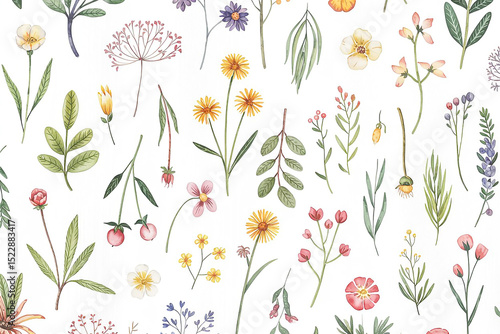 Wallpaper Mural Delicate Watercolor Illustrations of Wildflowers Torontodigital.ca