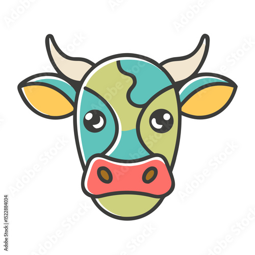 A whimsical cartoon of a funny cow with a mischievous grin