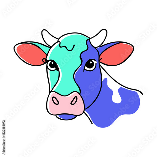 A comical cartoon illustration of a cow with a humorous expression