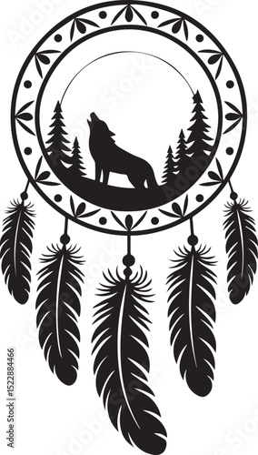 Dream Catcher Wolf Svg, Feathers Svg