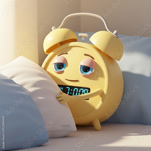 Adorable 3D Render of a Sleepy Kawaii Alarm Clock