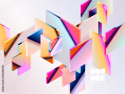 3D glass squares and rectangles. Abstract geometric background of  colorful Isometric shapes.