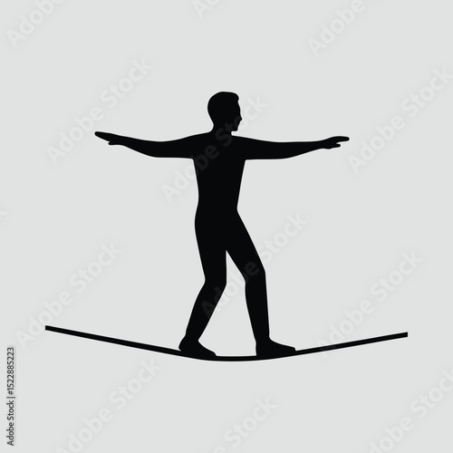 Silhouette man balancing on rope tightrope walker Illustration Vector