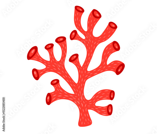 Red сoral icon. Ocean plant, underwater flora, seaweed. Aquatic plant, algae, tropical coral-reef element. Flat vector illustration isolated on white background