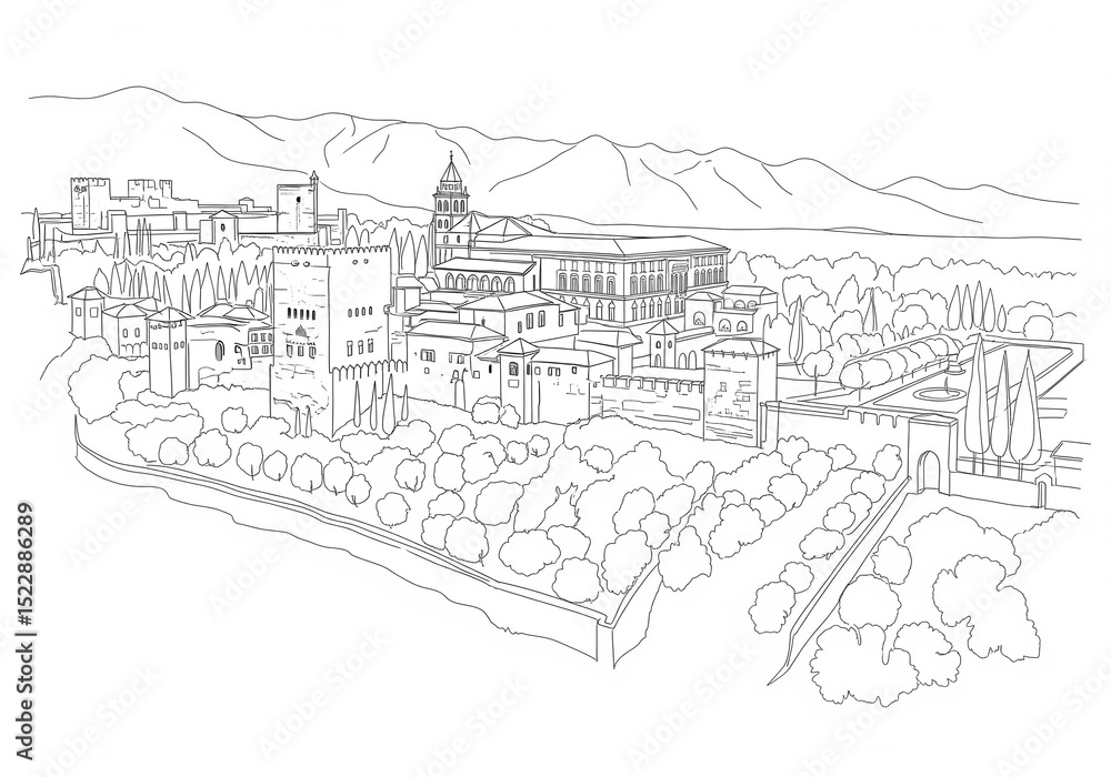 Obraz premium Alhambra one line drawing