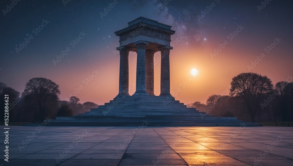 Fototapeta premium A breathtaking monument at dawn, illuminated by sun starlight.