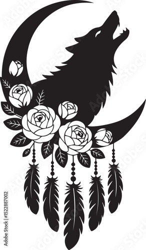 Dream Catcher Wolf Svg, Feathers Svg