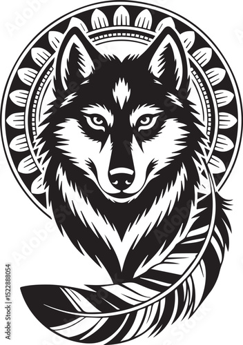 Dream Catcher Wolf Svg, Feathers Svg