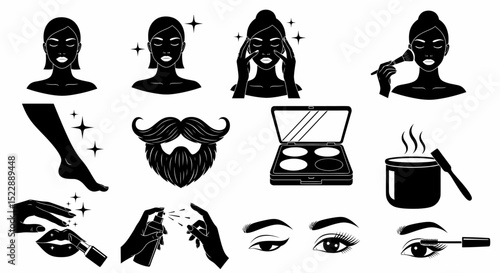 Beauty Routine Icons Set for Design and Decoration Vector