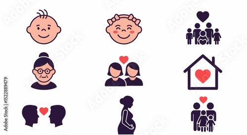 Diverse family love relationships icons family member illustration