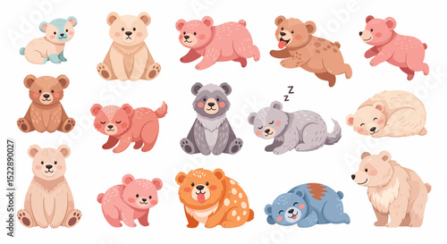 Diverse Collection of Cute Cartoon Bear Illustration Graphics