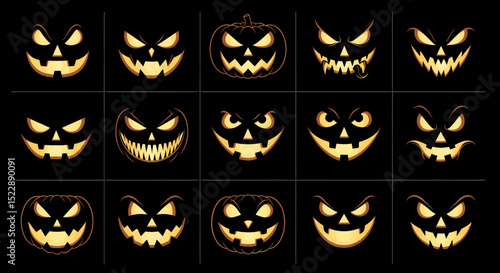 Scary Halloween Pumpkins Glowing in the Dark Pixel Art
