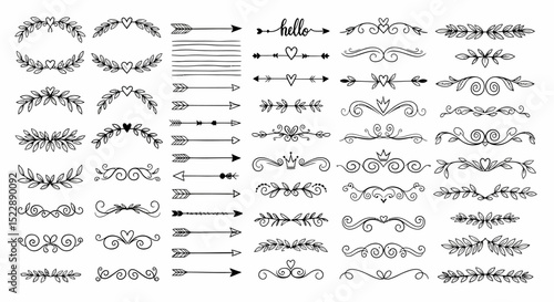 Set of Hand Drawn Decorative Frames and Elements