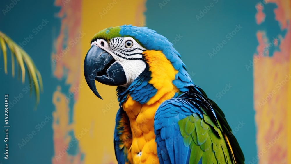 Fototapeta premium Blue-Yellow Macaw - Parrot with empty space for text.