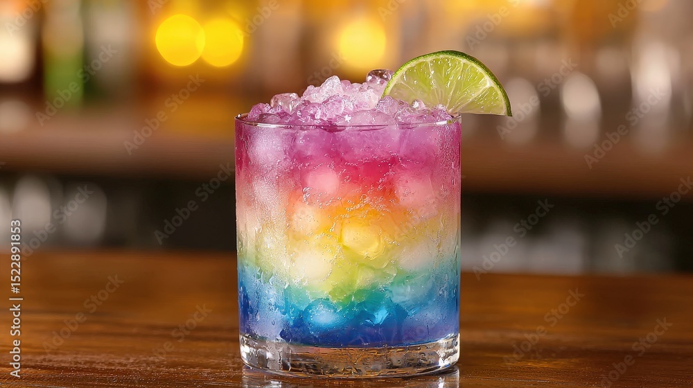 Colorful cocktail with crushed ice and lime wedge Colorful cocktail with crushed ice and lime wedge
