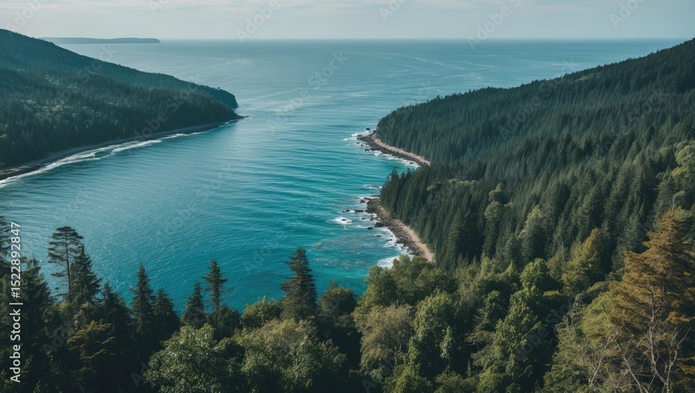 Obraz premium The Forest And The Sea Look From The Height.. With Empty Copy Space For Text