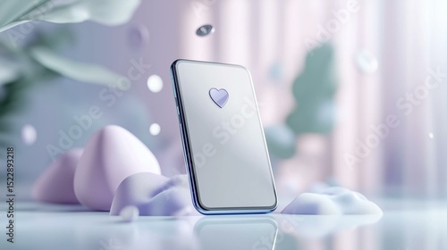 Wallpaper Mural Floating smartphone with heart symbol minimalist environment technology focus soft color palette modern aesthetic Torontodigital.ca