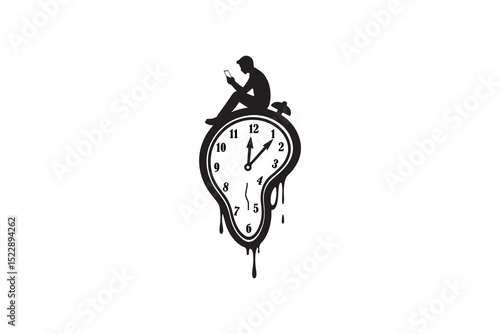 Wasting Time Digital Addiction - Man Sitting on Melting Clock Illustration