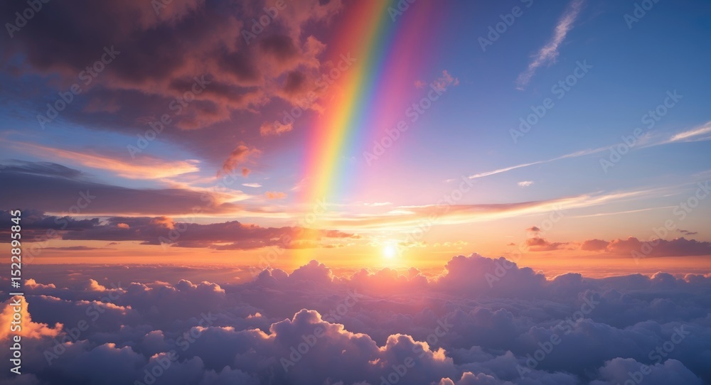 Rainbow Light Above Clouds During Sunset with Empty Space for Text Rainbow Light Above Clouds During Sunset with Empty Space for Text