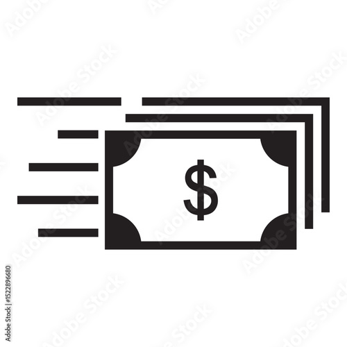 Vector illustration of a dollar bill with motion lines, symbolizing fast money transfer, online payment, or quick transaction concept.