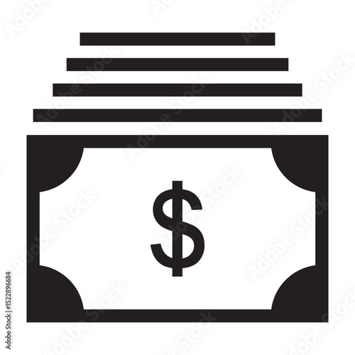 Vector illustration of stacked dollar bills with horizontal lines, symbolizing money, salary, transaction, or financial concept.