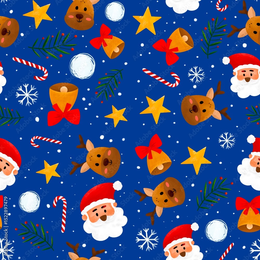 Obraz premium Hand Drawn Christmas Seamless Vector Pattern. Cute Christmas Elements Background. Simple Style Design Ideal For Textile, Wallpaper, Fabric Prints