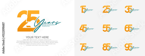 Anniversary logo set vector design, orange and blue color for celebration event