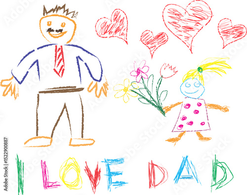 fathers day card vector kids hand drawn - i love dad