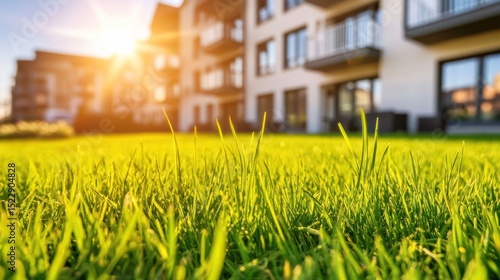 Sunny Lawn in Front of Modern Apartments