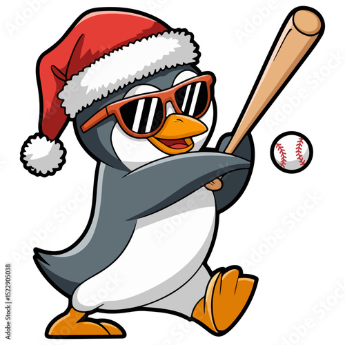 penguin playing baseball cartoon vector illustration