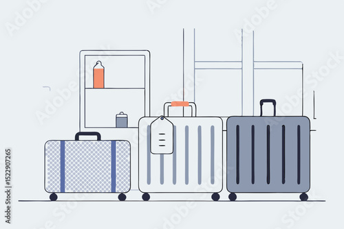 Three luggage suitcases ready for travel in minimalist style - Concept of Vacation  