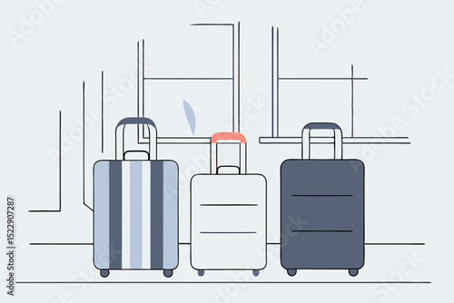 Three luggage suitcases ready for travel in minimalist style - Concept of Vacation  