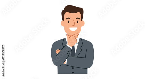 Smiling illustrated male character in suit with confident expression vector illustration
