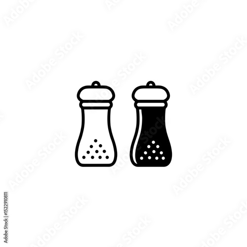 Salt and pepper icon featuring two shakers in a minimalist black and white design