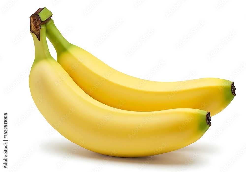 Two yellow bananas together on white ground Two yellow bananas together on white ground