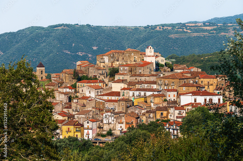 Naklejka premium san Martino d'Agri top view during the summer season inside the Appennino Lucano National Park,