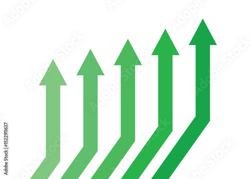 5 green arrows going up represent business competition profit growth