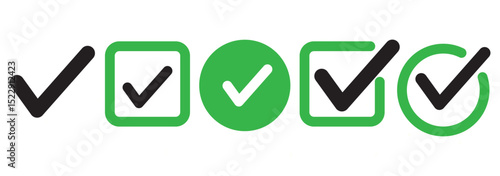 Green check mark icon. Check mark vector icon. Checkmark Illustration. Vector symbols set ,green checkmark isolated on white background. Correct vote choise isolated symbol.