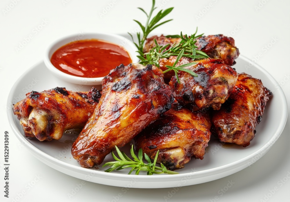 Barbecue chicken wings arranged on a white plate Barbecue chicken wings arranged on a white plate