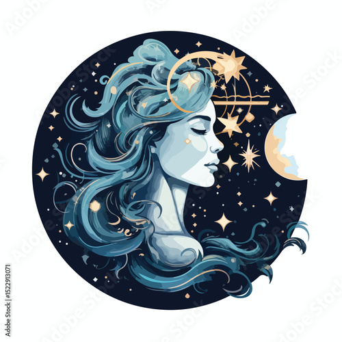Surreal Moon Astrology Style Icon Vector Illustration for Professional Designs