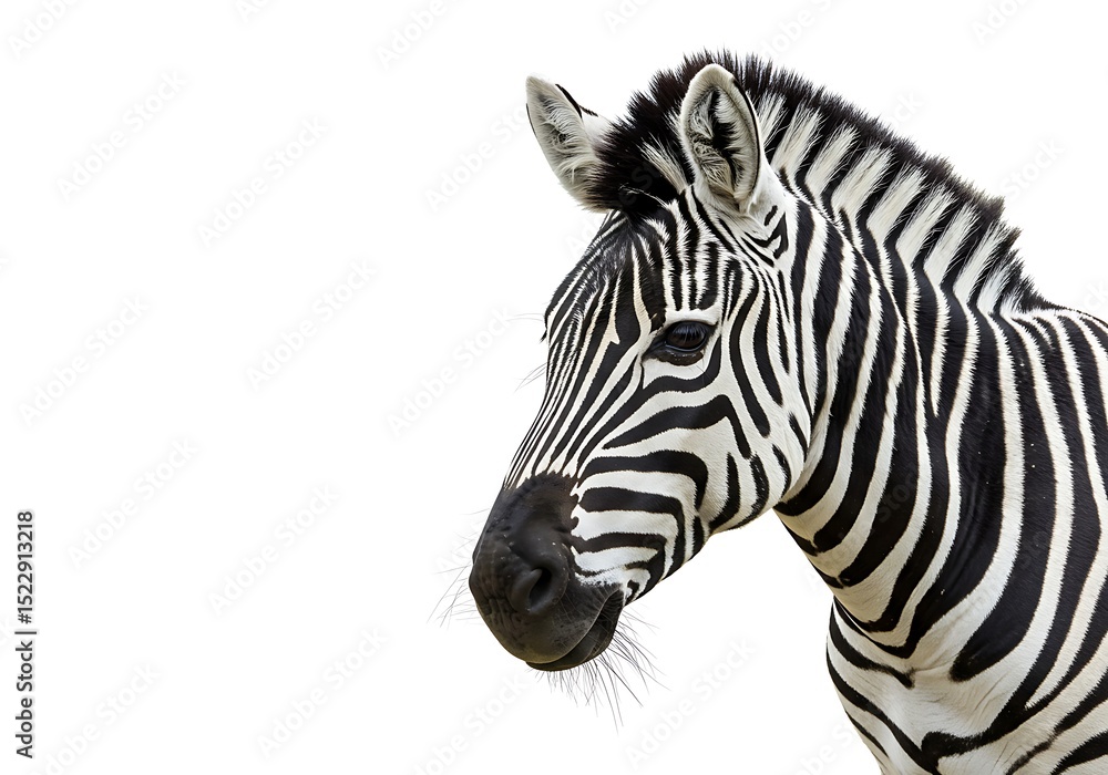 Fototapeta premium Zebra headshot on a plain white background