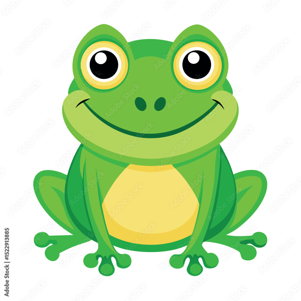 Obraz premium Cute Cartoon Frog Vector Illustration of Amphibian Sitting Comfortably and Smiling Sweetly