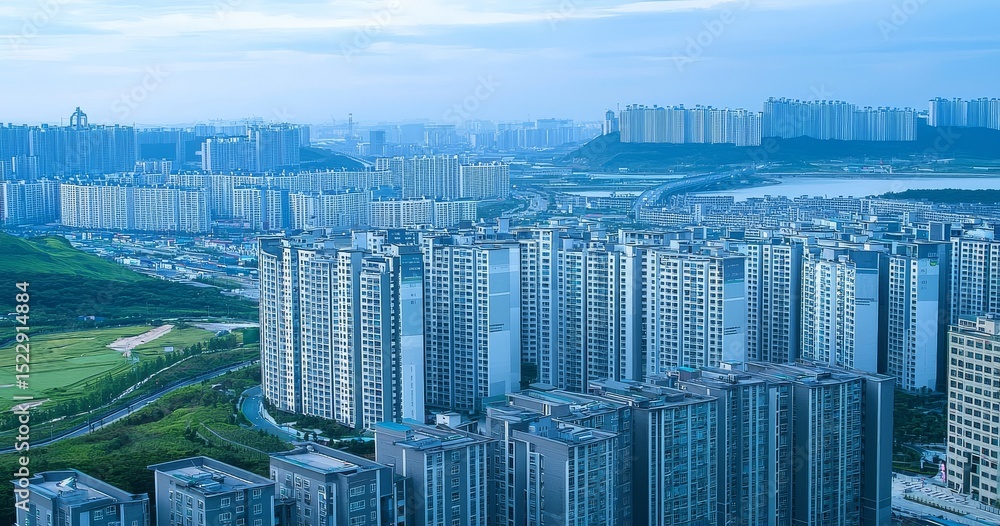 Fototapeta premium Overview of Incheon's vibrant skyline with high-rise buildings.