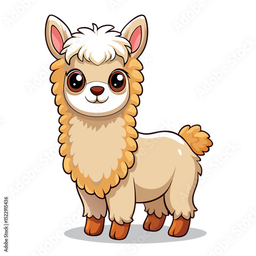 Cute Cartoon Llama with Big Eyes and a Creamy Tan and Orange Coat