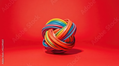 Wallpaper Mural Stack of colorful rubber bands wrapped tightly into a ball, centered on a bold red background with dramatic lighting Torontodigital.ca