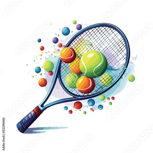 Professional Tennis Racket and Ball Used in Sport Game Competition Element Illustration