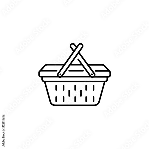 Picnic basket with lid in minimalist line art style  